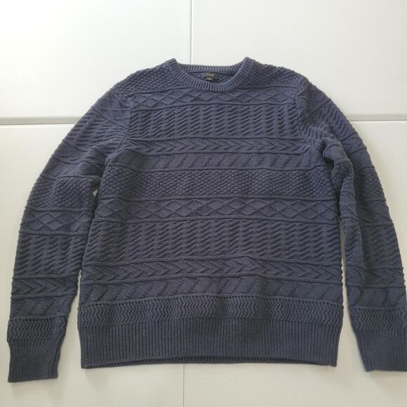 J Crew Sweater Men Extra Large Navy Blue Fisherman Textured Knit Cotton Crewneck - Picture 1 of 9